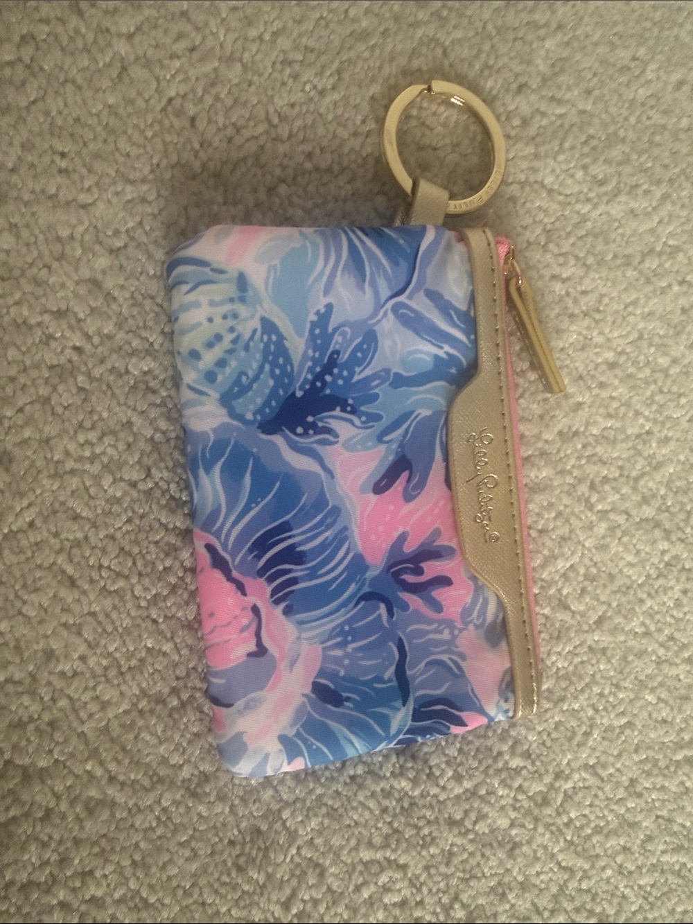 Lilly Pulitzer Blue & Pink Floral Keyring Wristlet Pouch
